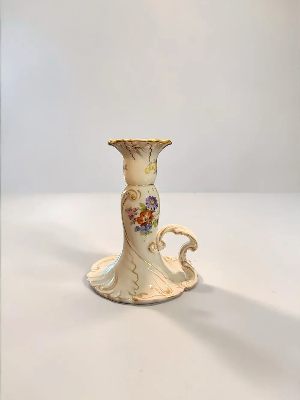 Antique Dresden Hand-Painted Porcelain Chamberstick